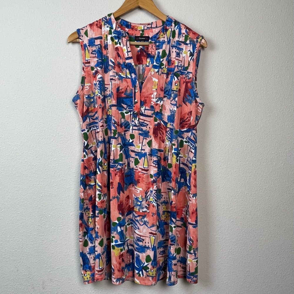 Cocomo Abstract Casual Print Sleeveless Tunic Dress Womens Size‎ M Coral Multi